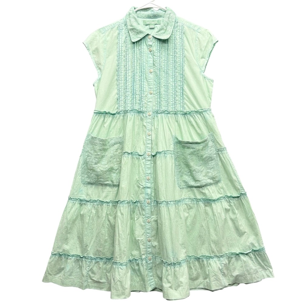 April Cornell Womens Green Cotton Tiered Dress Cottagecore Whimsical‎ Size Small